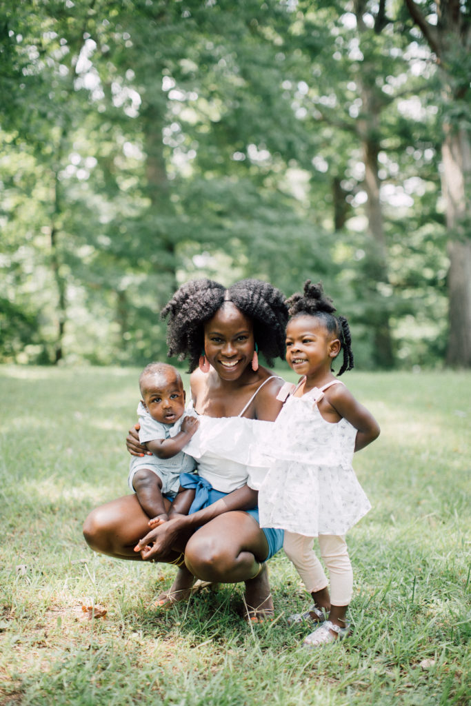 mommy and me shoot, mommy and me, brother and sister, sibling love, natural hair, statement earrings, blue shorts