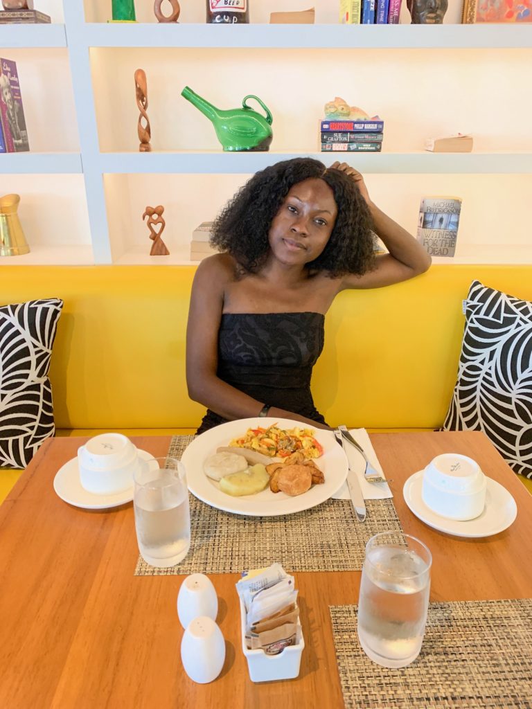 Jamaican food, dumpling, saltfish and ackee, plantains