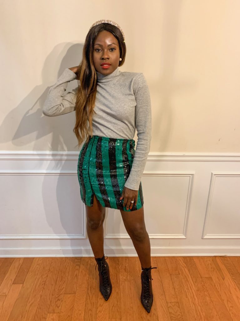 sequins skirt, black girl magic, holiday look